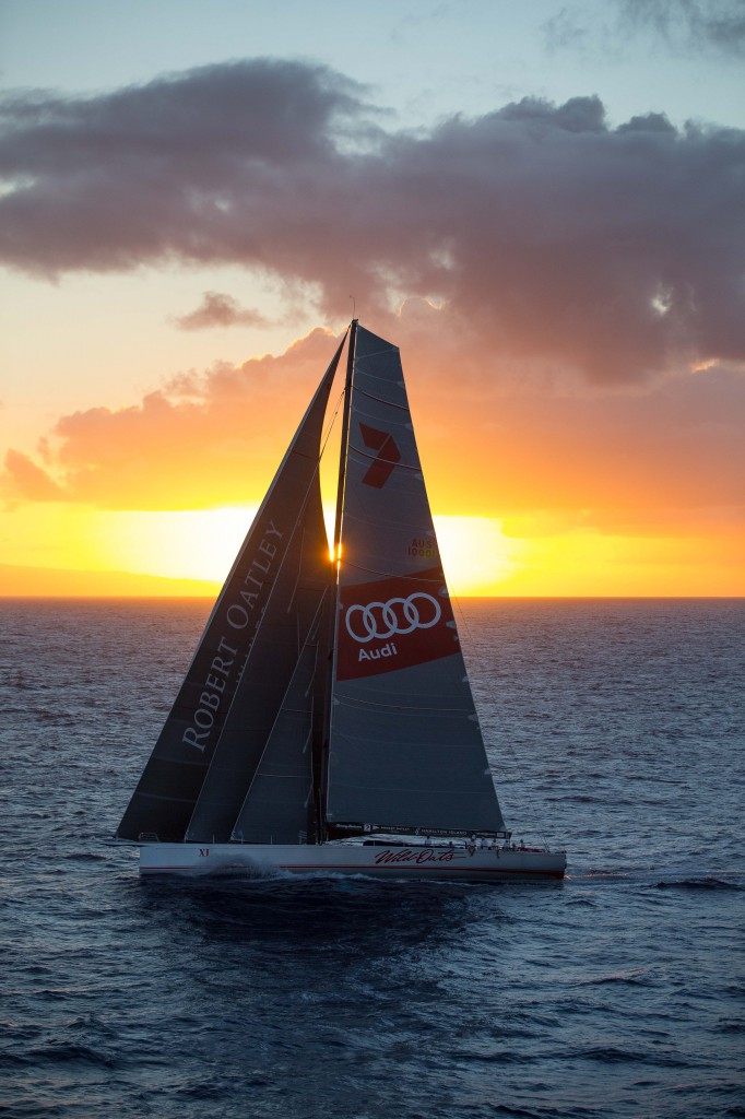 With every possible sail set, Wild Oats XI heads into the Hawaiian sunset (Image credit: Sharon Green/Ultimate Sailing) 