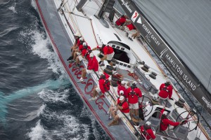 Wild Oats XI, with her keel very obviously canted to windward, shows good speed in the early stages of the Transpac Race from Los Angeles to Hawaii. (Image: Sharon Green/Ultimate Sailing) 